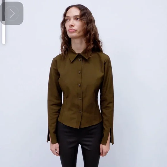 Zara fitted olive green Shirt Top. Clean Lines add style to the everyday shirt🔥 - Picture 1 of 4